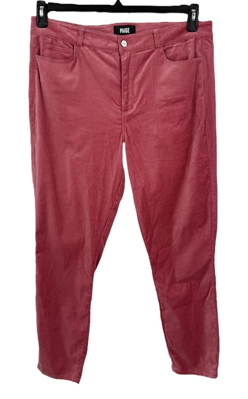 Paige Hoxton cropped Ankle Length high Rise velvet jeans dk pink size 33